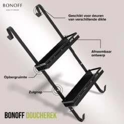 Bonoff Doucherek Zwart – 2 Laags - Doucherek Zonder Boren - Zwart – Doucherek Hangend - Badkamerrek –RVS – Badkamer Accessoires – Stijlvol -Badkamerartikelen Winkel 1200x1200 1908
