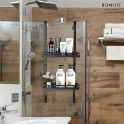 Bonoff Doucherek Zwart – 2 Laags - Doucherek Zonder Boren - Zwart – Doucherek Hangend - Badkamerrek –RVS – Badkamer Accessoires – Stijlvol -Badkamerartikelen Winkel 1200x1200 1909