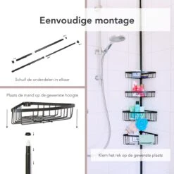 Ogoods Telescopisch Doucherek Inclusief 4 Manden - Zwart - Badkamerrek - Zonder Boren - In Hoogte Verstelbaar - Opbergsysteem -Badkamerartikelen Winkel 1200x1200 1916