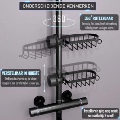 Nolad® - Doucherek Hangend - Doucherek Zonder Boren - Keukenrek - Gootsteen Organizer - Badkamer Accessoires - Zwart -Badkamerartikelen Winkel 1200x1200 1919