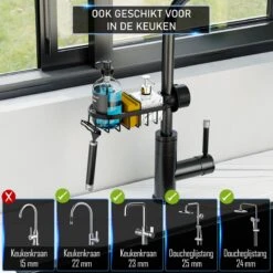 Nolad® - Doucherek Hangend - Doucherek Zonder Boren - Keukenrek - Gootsteen Organizer - Badkamer Accessoires - Zwart -Badkamerartikelen Winkel 1200x1200 1921