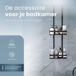 Merkloos Doucherek Zonder Boren Zwart - 30 Dagen Uitproberen -Doucherek Hangend - Badkamer Accessoires - RVS - 2 Laags -Badkamerartikelen Winkel 1200x1200 1993