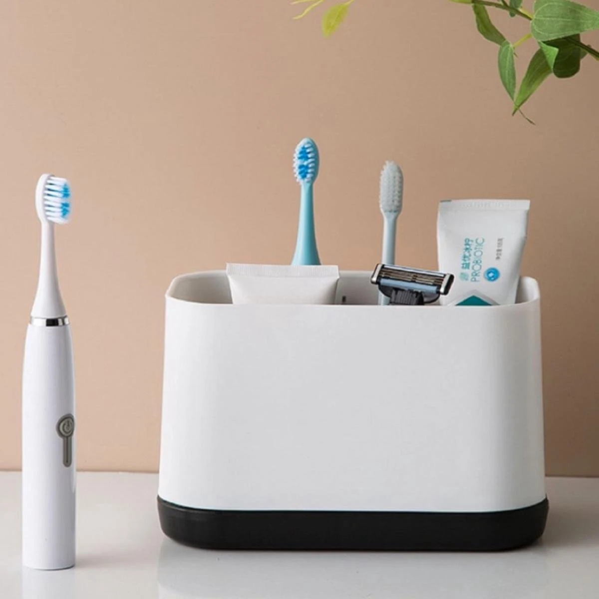 Merkloos Tandenborstelhouder Vrijstaand - Badkamer Organizer Met Lekbak - Badkamer Accessoires - 6 Sorteervakken - Tandenborstel - Wit Met Zwart 9 Merkloos Tandenborstelhouder Vrijstaand - Badkamer Organizer Met Lekbak - Badkamer Accessoires - 6 Sorteervakken - Tandenborstel - Wit Met Zwart - Afbeelding 7