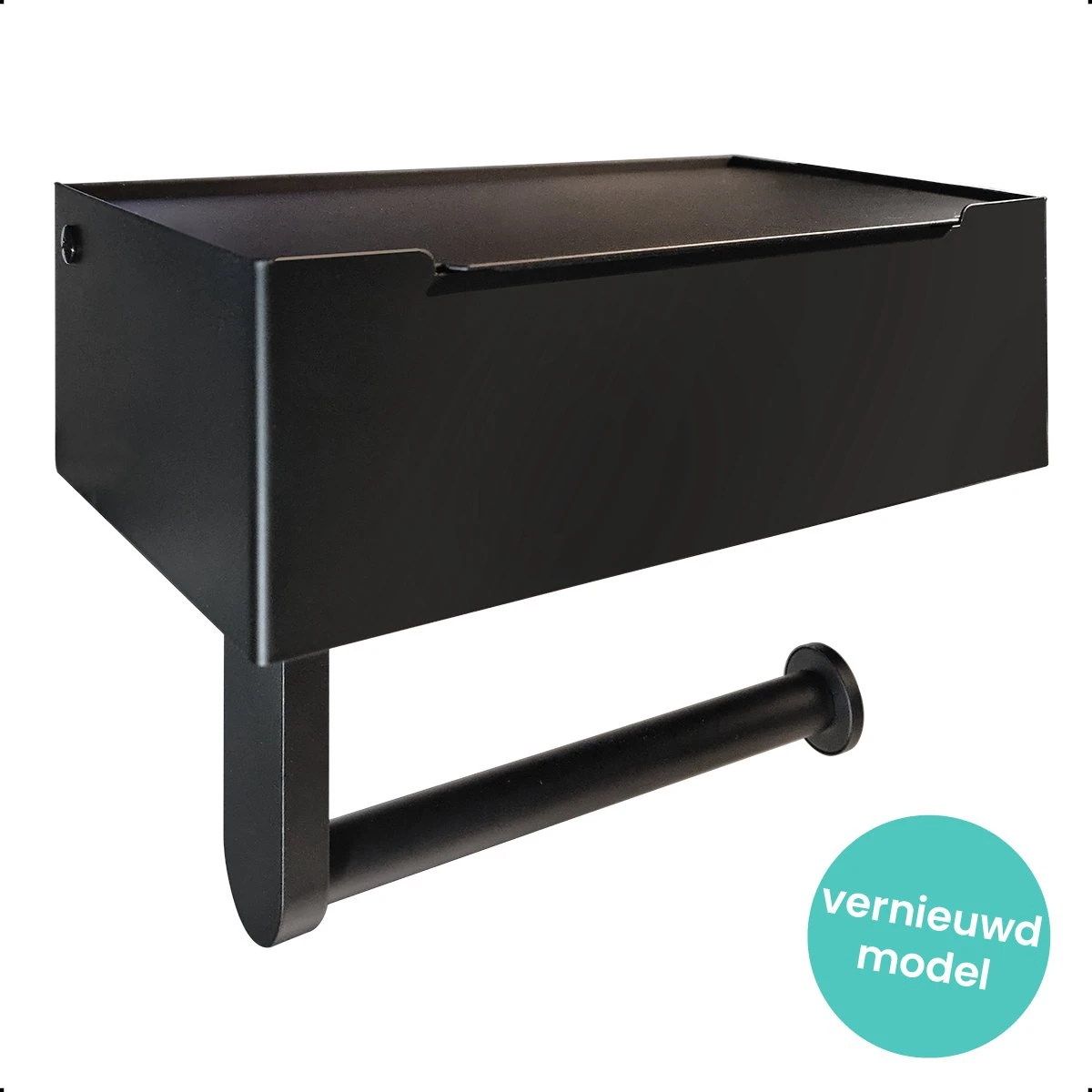 Toiletrolhouder Met Bakje – WC Rolhouder Zwart - Toiletrolhouder Met Extra Opbergruimte 3 Toiletrolhouder Met Bakje – WC Rolhouder Zwart - Toiletrolhouder Met Extra Opbergruimte