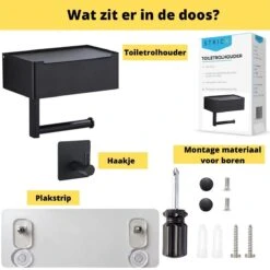 STRICX Toiletrolhouder - Zwart - Zonder Boren - Toilet Rol Houder Tissuebox - Zelfklevend - WC Rolhouder Met Opbergvak Voor Babydoekjes - Met Plankje - Toiletaccessoires -Badkamerartikelen Winkel 1200x1200 210