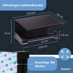 Sanics WC Rolhouder Zwart – Toiletrolhouder Zonder Boren – Met Plankje - Zelfklevend - RVS -Badkamerartikelen Winkel 1200x1200 211