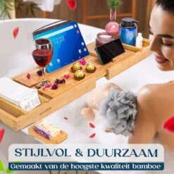 Ecowize Luxe Bamboe Badplank Voor In Bad Met Tablethouder - 100% Natuurlijk Bamboe Badrek Met Boekenhouder - Bad Plank Hout Met Nonslip Grips - Badrekje Voor Bad - Badplankje Uitschuifbaar (75cm Tot 110cm) Met Extra Zeepbakje En Body Brush -Badkamerartikelen Winkel 1200x1200 2171