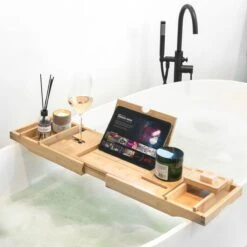 IMoshion Badplank Voor In Bad - Dienblad Inclusief Pootjes - Tablet Houder - Badrek Uitschuifbaar 75 Tot 110 Cm - Lichtbruin -Badkamerartikelen Winkel 1200x1200 2177