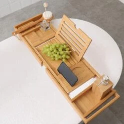 Merkloos Decopatent® Luxe Badplank - Badrekje - Uitschuifbaar 75 Tot 110 Cm - Boekenhouder - Tablethouder - Bamboe Hout Badplankje - Badrek -Badkamerartikelen Winkel 1200x1200 2191