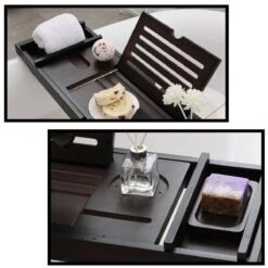 Merkloos Decopatent® Badplank - Uitschuifbaar 75 -> 110 Cm - Verstelbaar Bamboe Badrekje Voor In Bad - Boekenhouder - Tablethouder - Bruin -Badkamerartikelen Winkel 1200x1200 2202