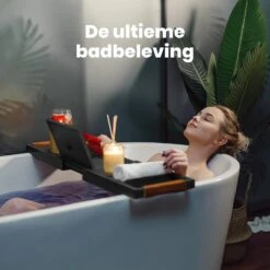 RelaxTub® Badplank - Badplank Voor In Bad - Badrek - Verstelbaar - Anti Slip - Badplank Zwart - Badplank Hout - Badrekje Inclusief Boekenhouder, Tablethouder & Spiegel -Badkamerartikelen Winkel 1200x1200 2209
