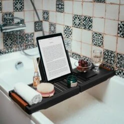 RelaxTub® Badplank - Badplank Voor In Bad - Badrek - Verstelbaar - Anti Slip - Badplank Zwart - Badplank Hout - Badrekje Inclusief Boekenhouder, Tablethouder & Spiegel -Badkamerartikelen Winkel 1200x1200 2210