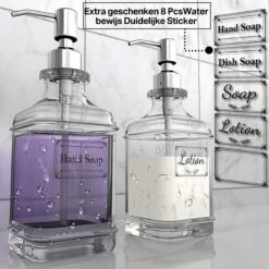 Wonix® - Zeepdispenser - Zeeppompje - Transparant Glas - RVS Pompkop - Met Stickers - 350ml - 2 Stuks -Badkamerartikelen Winkel 1200x1200 2315