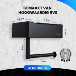 Toiletrolhouder Met Plankje En Bakje - WC Rolhouder Zwart - Opbergvak - Zelfklevend - Zonder Boren - RVS -Badkamerartikelen Winkel 1200x1200 232