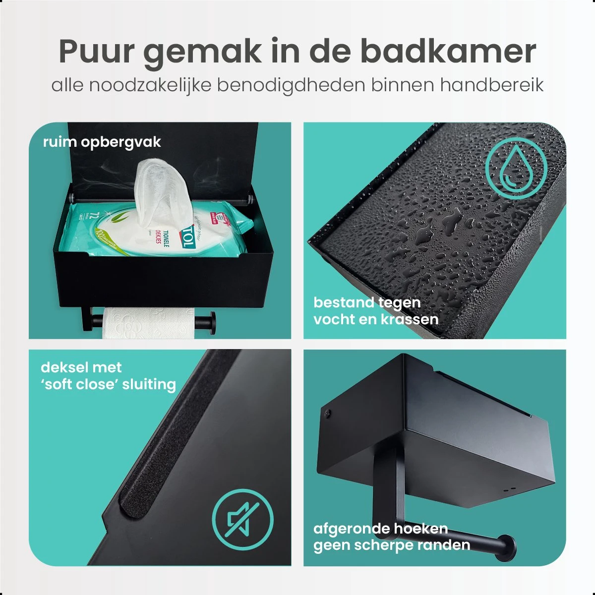 Toiletrolhouder Met Bakje – WC Rolhouder Zwart - Toiletrolhouder Met Extra Opbergruimte 6 Toiletrolhouder Met Bakje – WC Rolhouder Zwart - Toiletrolhouder Met Extra Opbergruimte - Afbeelding 4