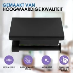 Toiletrolhouder Met Telefoonhouder - Zelfklevend / Boren / Zonder Boren - Incl. Handdoekhaakjes - WC Rolhouder - Zwart -Badkamerartikelen Winkel 1200x1200 262