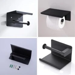 Toiletrolhouder Met Telefoonhouder - Zelfklevend / Boren / Zonder Boren - Incl. Handdoekhaakjes - WC Rolhouder - Zwart -Badkamerartikelen Winkel 1200x1200 270