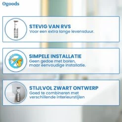 Ogoods Praktische WC Rolhouder – RVS Toiletrolhouder Staand – Rolhouder – Zonder Boren - Toiletrolstandaard - Zwart -Badkamerartikelen Winkel 1200x1200 290