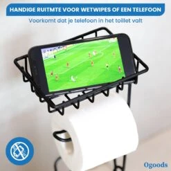 Ogoods Praktische WC Rolhouder – RVS Toiletrolhouder Staand – Rolhouder – Zonder Boren - Toiletrolstandaard - Zwart -Badkamerartikelen Winkel 1200x1200 291