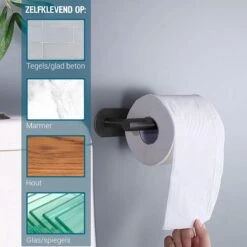 Vannons - Toiletrolhouder - WC Rolhouder Zwart Zonder Boren - Zelfklevend - WC Rol Houder RVS - Zwart -Badkamerartikelen Winkel 1200x1200 30