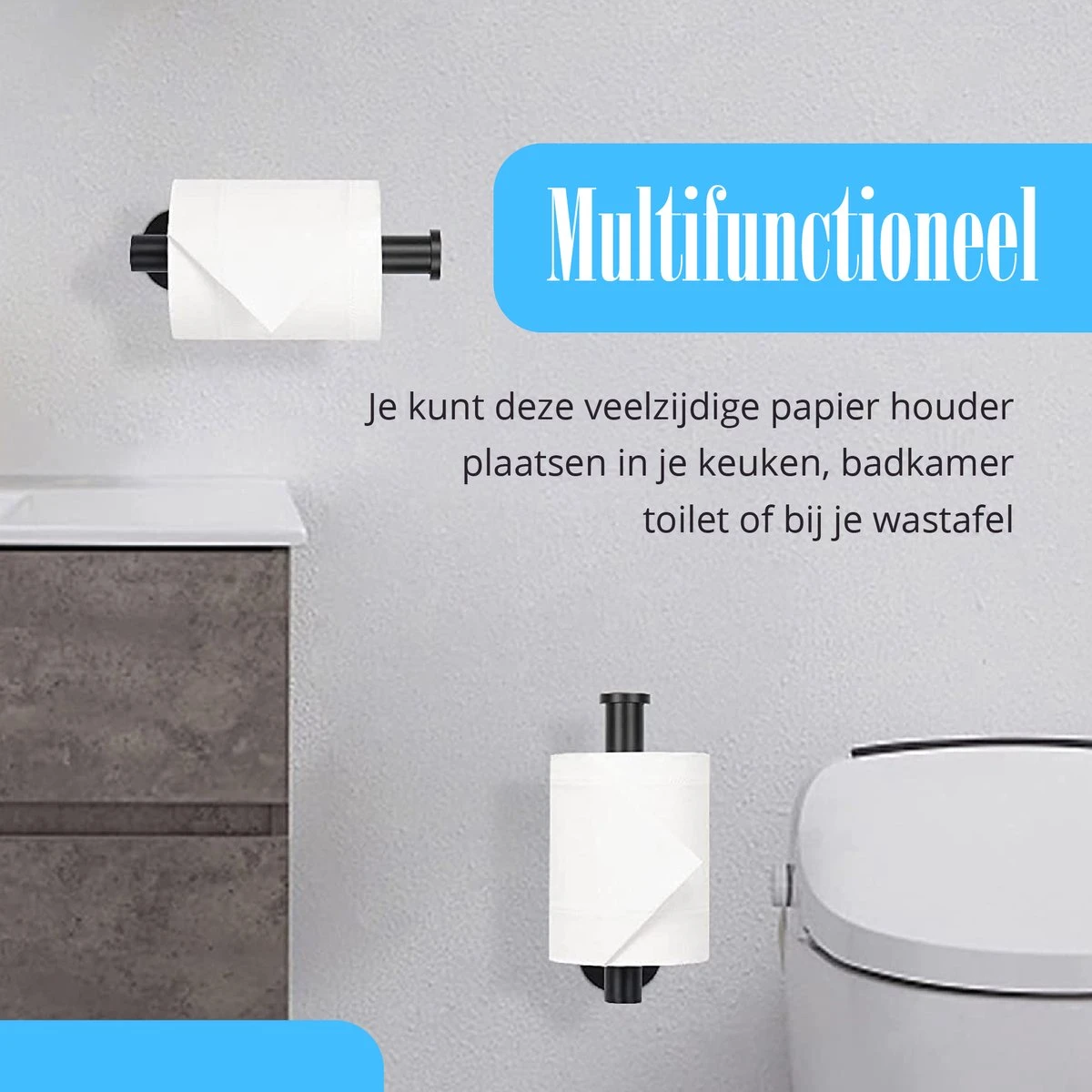 Flusive Toiletrolhouder Met 4 Handdoekhaakjes - Wc Rolhouder - Zelfklevend Zonder Boren - RVS - Zwart 9 Flusive Toiletrolhouder Met 4 Handdoekhaakjes - Wc Rolhouder - Zelfklevend Zonder Boren - RVS - Zwart - Afbeelding 7