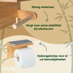 JoFlow® Toiletrolhouder Met Plankje | Wc Rolhouder Staand | Bamboe Badkamer Accessoires | Montage Met Schroeven En/of 3M Plakstrips -Badkamerartikelen Winkel 1200x1200 380