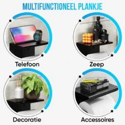 Strex WC Rolhouder Met Plankje - Zwart - Zelfklevend / Boren / Zonder Boren - Toiletrolhouder - WC Papier Houder -Badkamerartikelen Winkel 1200x1200 5