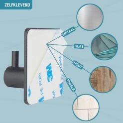 Vannons - Handdoekhaakjes - Zelfklevende Haakjes - Set Van 6 Haakjes - RVS - Zwart -Badkamerartikelen Winkel 1200x1200 565