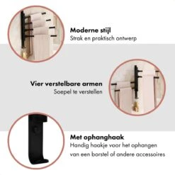 QUVIO Handdoekrek Met 4 Armen / Wandrek / Handdoekrek Keuken / Handdoekenrek Badkamer / Handdoekenrek / Handdoekrek / Handdoekrek Badkamer / Handdoekhaakjes / Handdoekhouder / Wandplank - Verstelbaar - Staal -Badkamerartikelen Winkel 1200x1200 615