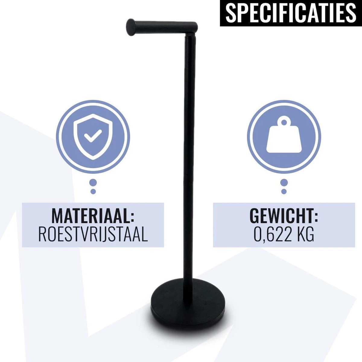 MM Brands WC Rolhouder - Toiletrol Houder Staand - WC Papier Rollenhouder Zonder Boren - Zwart 4 MM Brands WC Rolhouder - Toiletrol Houder Staand - WC Papier Rollenhouder Zonder Boren - Zwart - Afbeelding 2