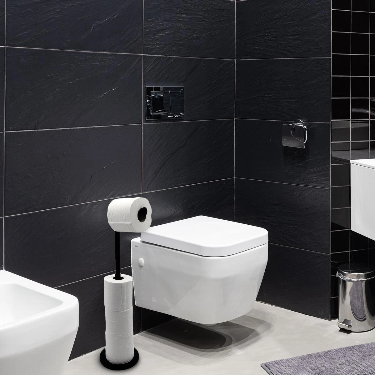 MM Brands WC Rolhouder - Toiletrol Houder Staand - WC Papier Rollenhouder Zonder Boren - Zwart 8 MM Brands WC Rolhouder - Toiletrol Houder Staand - WC Papier Rollenhouder Zonder Boren - Zwart - Afbeelding 6