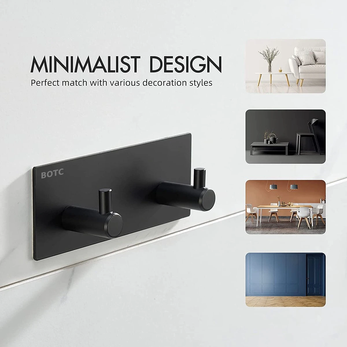 BOTC Handdoekhouder RVS - Handdoekhaakjes 2 In 1 RVS Zelfklevend - Rechthoekig Handdoek Haakjes - Handdoekhaak - Zwart 6 BOTC Handdoekhouder RVS - Handdoekhaakjes 2 In 1 RVS Zelfklevend - Rechthoekig Handdoek Haakjes - Handdoekhaak - Zwart - Afbeelding 4