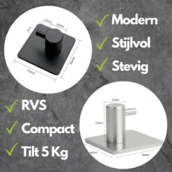 Handdoekhaak Set Zonder Boren RVS Vierkant Zelfklevend - Badjas - Theedoek Hanger - Keuken - Badkamer - Handdoek Haakjes -Badkamerartikelen Winkel 1200x1200 821