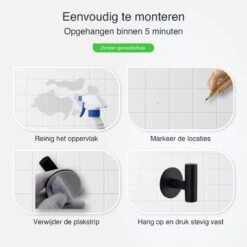 EAVY 2 Stuks Zelfklevende Handdoekhaakjes - Handdoekhouders - Plakhaakjes - Zwart -Badkamerartikelen Winkel 1200x1200 829