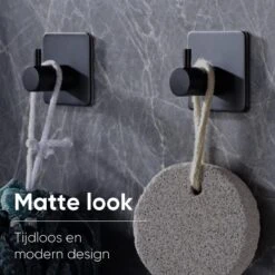 Trendfield Handdoekhaakjes Zelfklevend Zwart - 4 Vierkante Zwarte Handdoek Haakjes - Handdoekhaak - Zwart -Badkamerartikelen Winkel 1200x1200 908