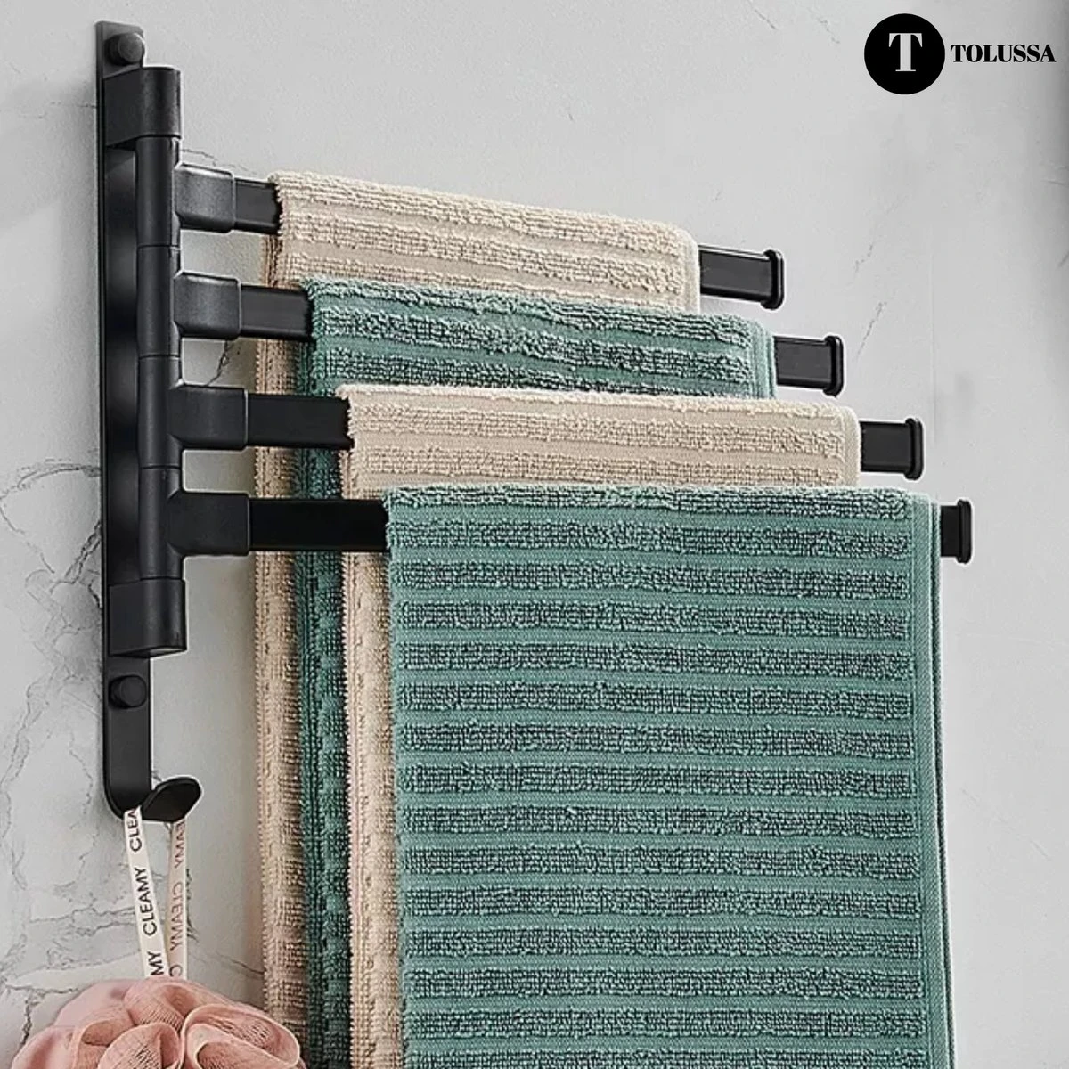 Tolussa Handdoekrek Badkamer Zwart - 30 CM - Handdoekhouder Zwart - Handdoekenrek Badkamer - Draaibaar 3 Tolussa Handdoekrek Badkamer Zwart - 30 CM - Handdoekhouder Zwart - Handdoekenrek Badkamer - Draaibaar