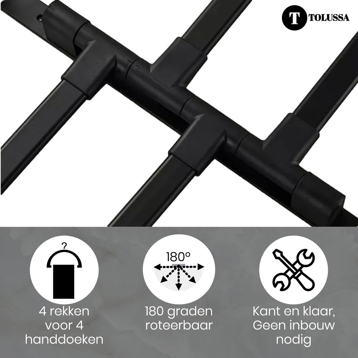 Tolussa Handdoekrek Badkamer Zwart - 30 CM - Handdoekhouder Zwart - Handdoekenrek Badkamer - Draaibaar 6 Tolussa Handdoekrek Badkamer Zwart - 30 CM - Handdoekhouder Zwart - Handdoekenrek Badkamer - Draaibaar - Afbeelding 4