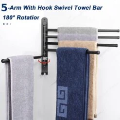 BOTC Handdoekrek - 5-armig Handdoekhouder - Handdoekstang - 180 Graden Verstelbaar - Badkamer - Zwart -Badkamerartikelen Winkel 1200x1200 951