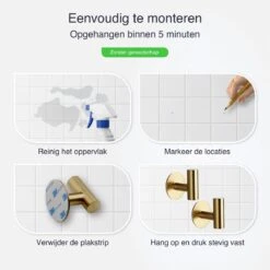 EAVY 2 Stuks Zelfklevende Handdoekhaakjes - Handdoekhouders - Plakhaakjes - Goud -Badkamerartikelen Winkel 1200x1200 955