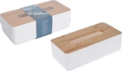 Merkloos Tissuedoos/tissuebox Rechthoekig Van Kunststof Met Bovenkant Van Bamboe Hout 26 X 13 Cm Wit -Badkamerartikelen Winkel 1200x703 1