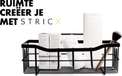 STRICX Doucherek 2 Laags Zwart - Zelfklevend Doucherek Inclusief 3 Ophanghaakjes - Doucherek Voor Badkamer / Keuken - Doucherek Met Plakstrip - Keukenrek Met Plakstrip - Badrek Douche - Kruidenrek Specerijen - Badkamerrek Douchemandje -Badkamerartikelen Winkel 1200x751