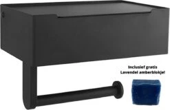 NIRAX WC Rolhouder – Toiletrolhouder - Zwart - RVS - Met Bakje Voor Vochtig Toiletpapier - Zonder Boren - Zelfklevend - Toilet Accessoires - Badkamer Accessoire - Toiletpapier Houder