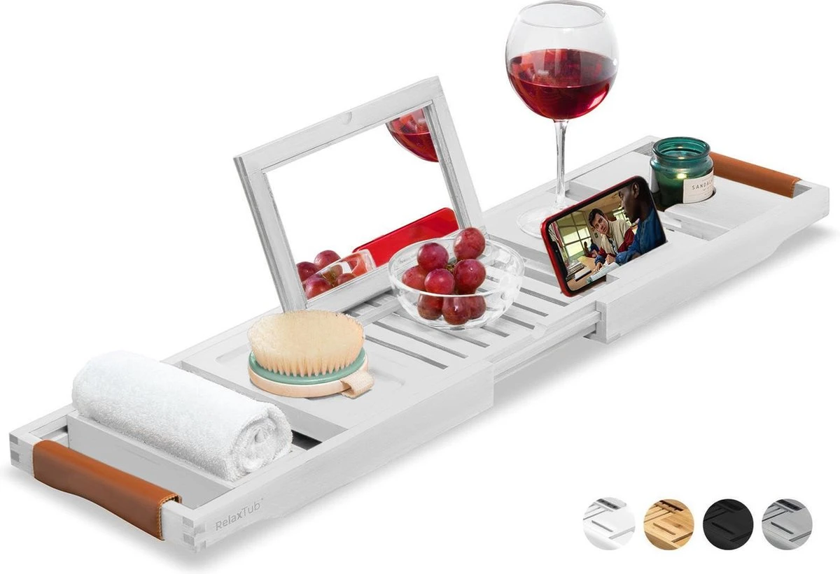 RelaxTub® Badplank - Badplank Voor In Bad - Badrek - Verstelbaar - Anti Slip - Badplank Wit - Badplank Hout - Badrekje Inclusief Boekenhouder, Tablethouder & Spiegel 3 RelaxTub® Badplank - Badplank Voor In Bad - Badrek - Verstelbaar - Anti Slip - Badplank Wit - Badplank Hout - Badrekje Inclusief Boekenhouder, Tablethouder & Spiegel