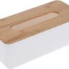 Merkloos Tissuedoos/tissuebox Rechthoekig Van Kunststof Met Bovenkant Van Bamboe Hout 26 X 13 Cm Wit -Badkamerartikelen Winkel 1200x824 2