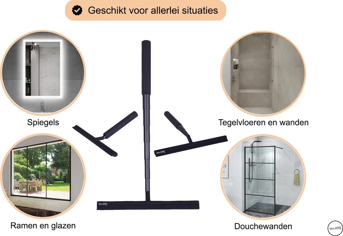 Van CODI® - 2 In 1 - Douchewisser - Vloertrekker - Multifunctioneel - Vloerwisser - Vloertrekker Met Steel - Verlengbaar - Met Ophangsysteem 3 Van CODI® - 2 In 1 - Douchewisser - Vloertrekker - Multifunctioneel - Vloerwisser - Vloertrekker Met Steel - Verlengbaar - Met Ophangsysteem