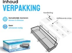 RVS Doucherek Zelfklevend Zonder Boren Zwart - Douchemandje Met 15KG Draagvermogen - Planchet Badkamerrek - Shower Rack - 31x10cm -Badkamerartikelen Winkel 1200x896 1
