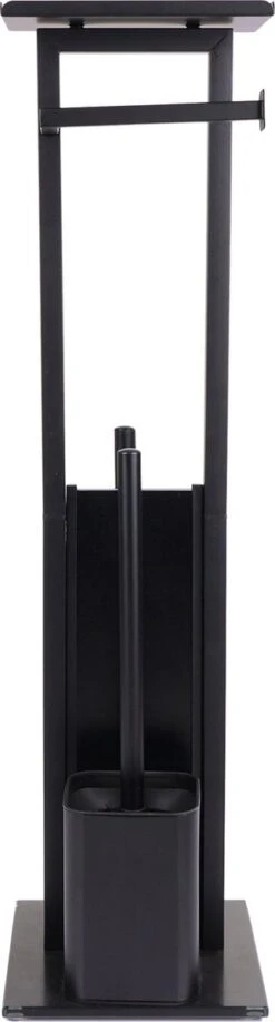 Mmoods Toiletbutler Zwart - WC Borstel Met Toiletrolhouder Vrijstaand - Toiletborstel Siliconen Industrieel Design Mmoods - Reserverolhouder Zonder Boren Staand Met Plankje RVS -Badkamerartikelen Winkel 323x1200