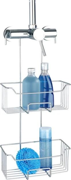 WENKO Doucherek Milo 2-laags 25x55cm RVS Glanzend - Doucherek Zonder Boren - Doucherek Hangend -Badkamerartikelen Winkel 474x1200