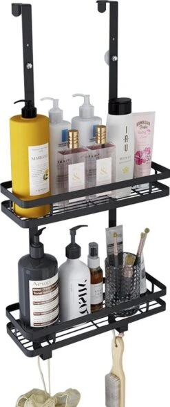 Souiri Doucherek - Stainless Doucherek - Zonder Boren - Doucherek Zwart - Doucherek Hangend - Badkamer Accessoires - RVS - 2 Laags -Badkamerartikelen Winkel 503x1200 1