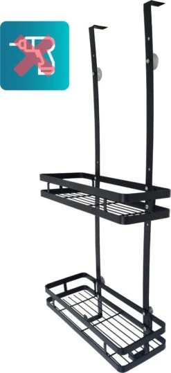 L'eauxe Doucherek Hangend Zonder Boren - Ophangbaar Badkamerrek Aan Douchewand - Opbergrek - Badkamer Accessoires - RVS - Zwart - Cadeau -Badkamerartikelen Winkel 550x1200 1